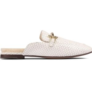 Clarks White Mules with Gold Accent